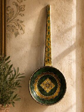 Vintage Italian Florentine Ornate Hand-Painted Wooden Carved Decorative Ladle